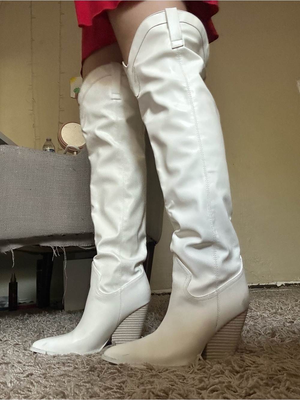 White Over-the-Knee Wedge Boots